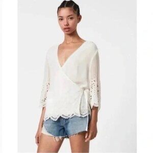 All Saints Cream Wrap Blouse